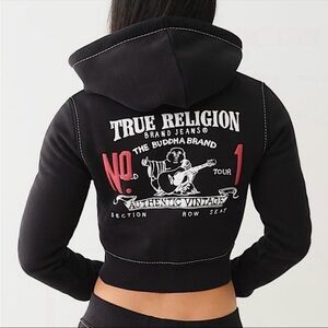 True Religion Vintage Logo Big T Crop Zip Hoodie Women’s Sz XL NWT